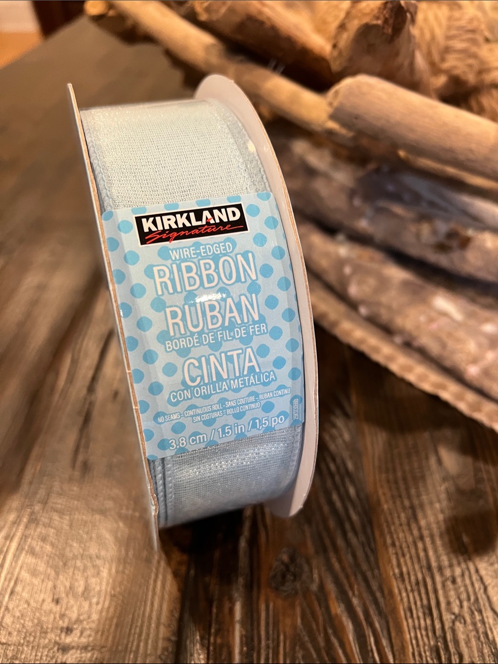 Kirkland Signature Pale Blue Wire-Edged Ribbon